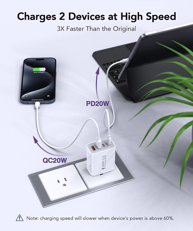 Csodince JJYY-001 40W USB C Charger Block Charges 2 Devices At High Speed